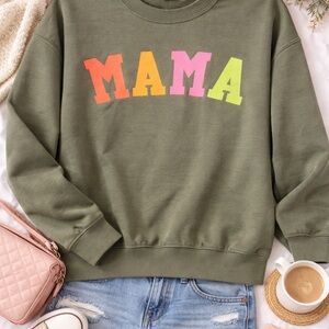 Gildan Olive Crewneck Sweatshirt with Neon MAMA Graphic